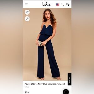 Lulu’s navy blue, strapless, jumpsuit, size L